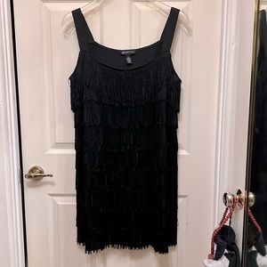 INC 8 Tiered Fringe Black Party Evening Cocktail Dress 1X NWOT
